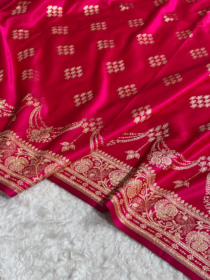 Banarasi Rani Floral Boota Satin Katan Silk saree SK34
