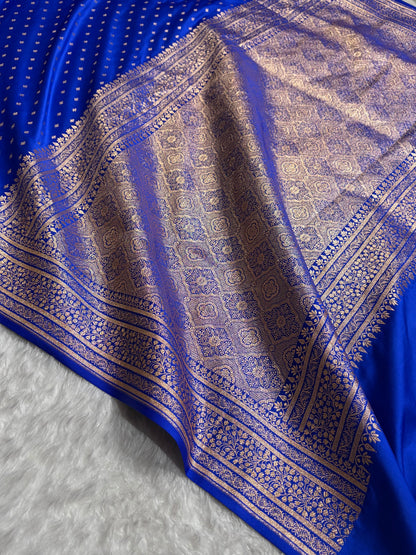 Banarasi Satin Katan Saree in Royal Blue Shades SK88