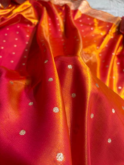 Satin Silk Dot Booti in Pinkish Orange Shades SS08
