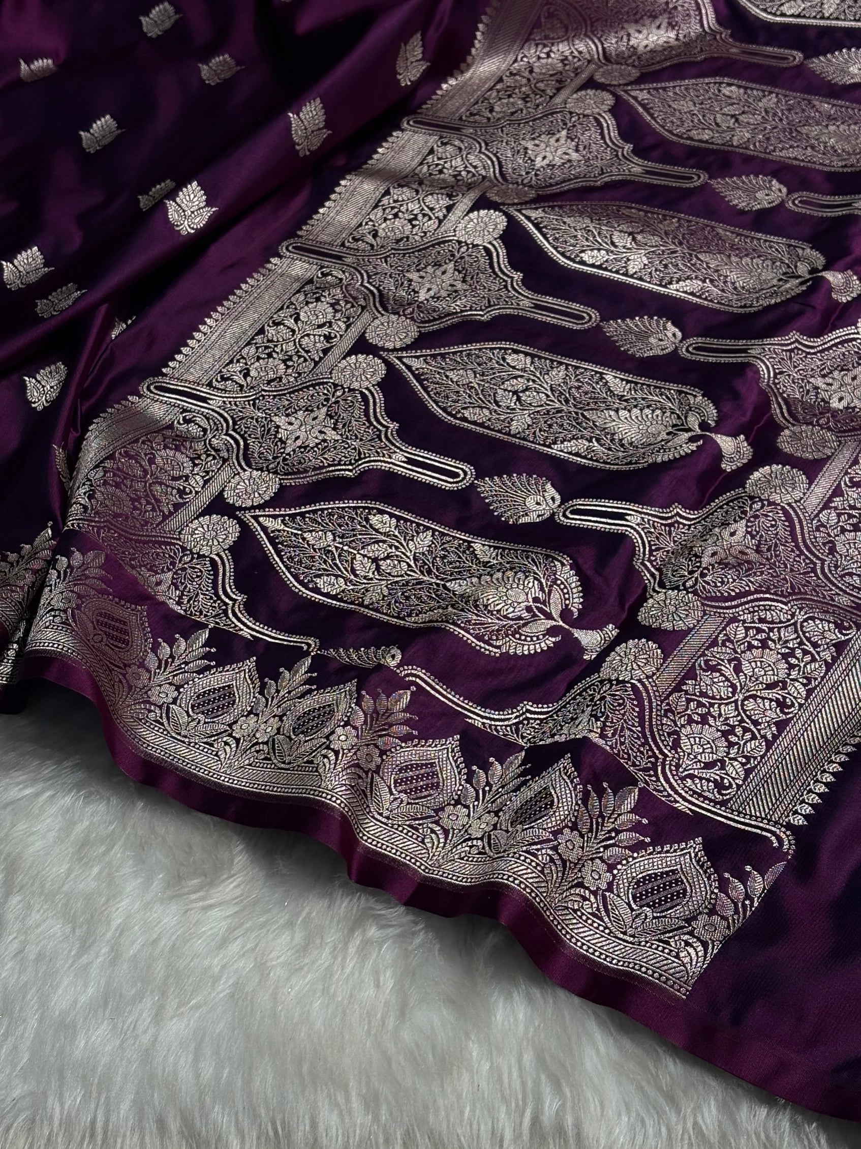 Wine Floral Boota With Floral Border Mashru Silk Saree MSM-80