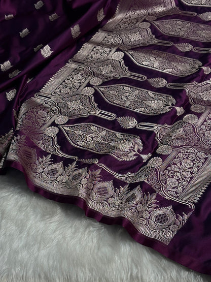 Wine Floral Boota With Floral Border Mashru Silk Saree MSM-80