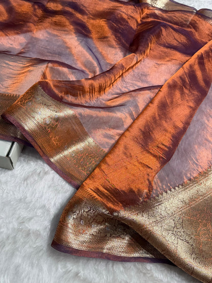 Orange Shades Pure Tissue Silk Saree with Brocade Blouse PT-31