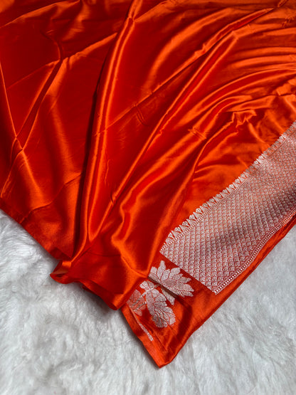 Orange Floral Border With Banarasi Minakari Booti Mashru Silk Saree MS54