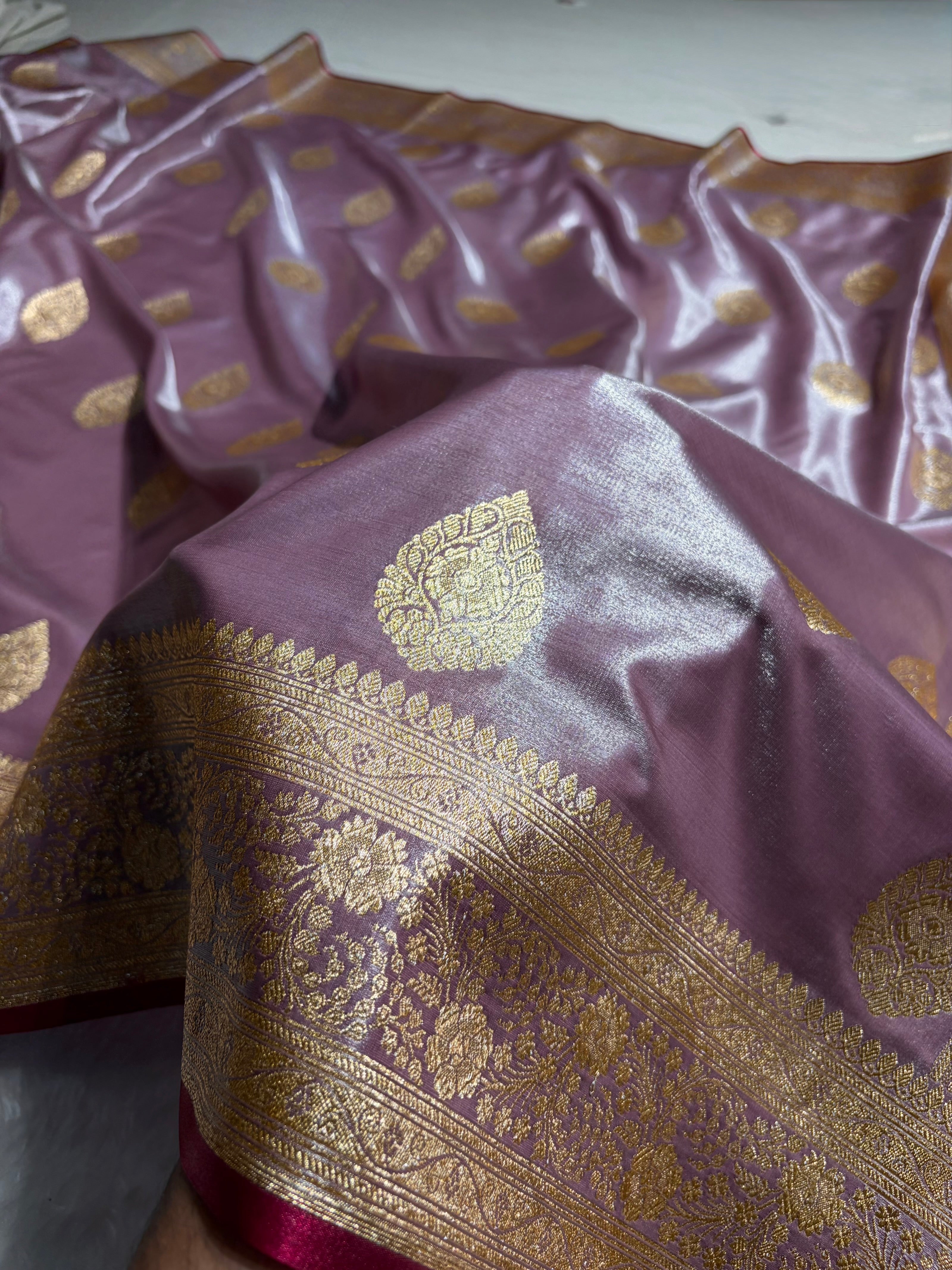 Ultra Light Weight Satin Silk Boota in Lavender Shades SS05