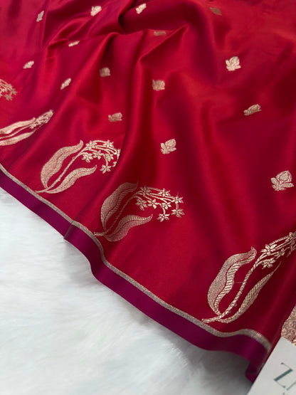 Reddish Pink Shades Floral Border Mashru Silk Saree MSM 50