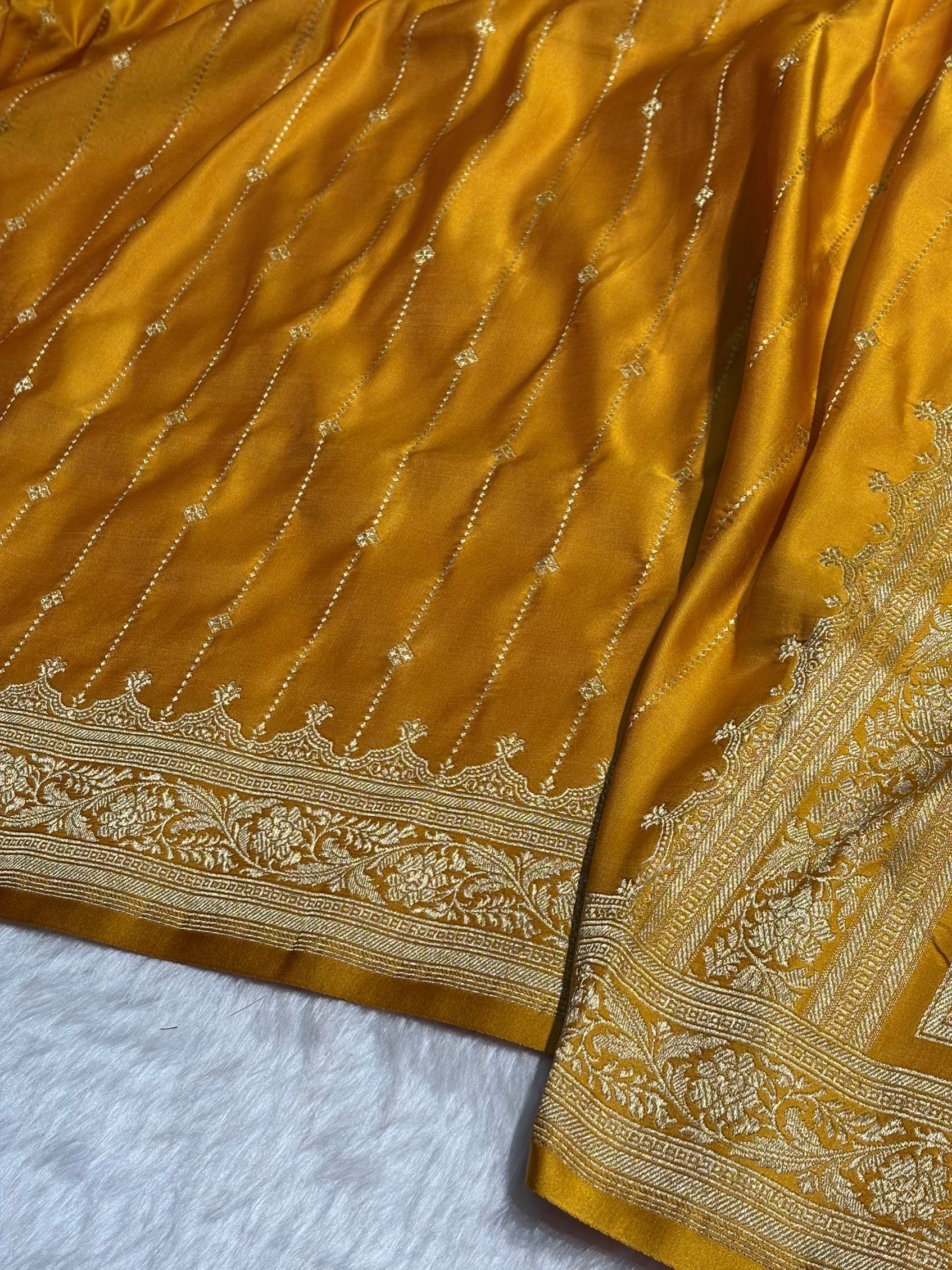 Mustard Shades Satin Katan Silk Saree SK63