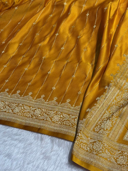 Mustard Shades Satin Katan Silk Saree SK63