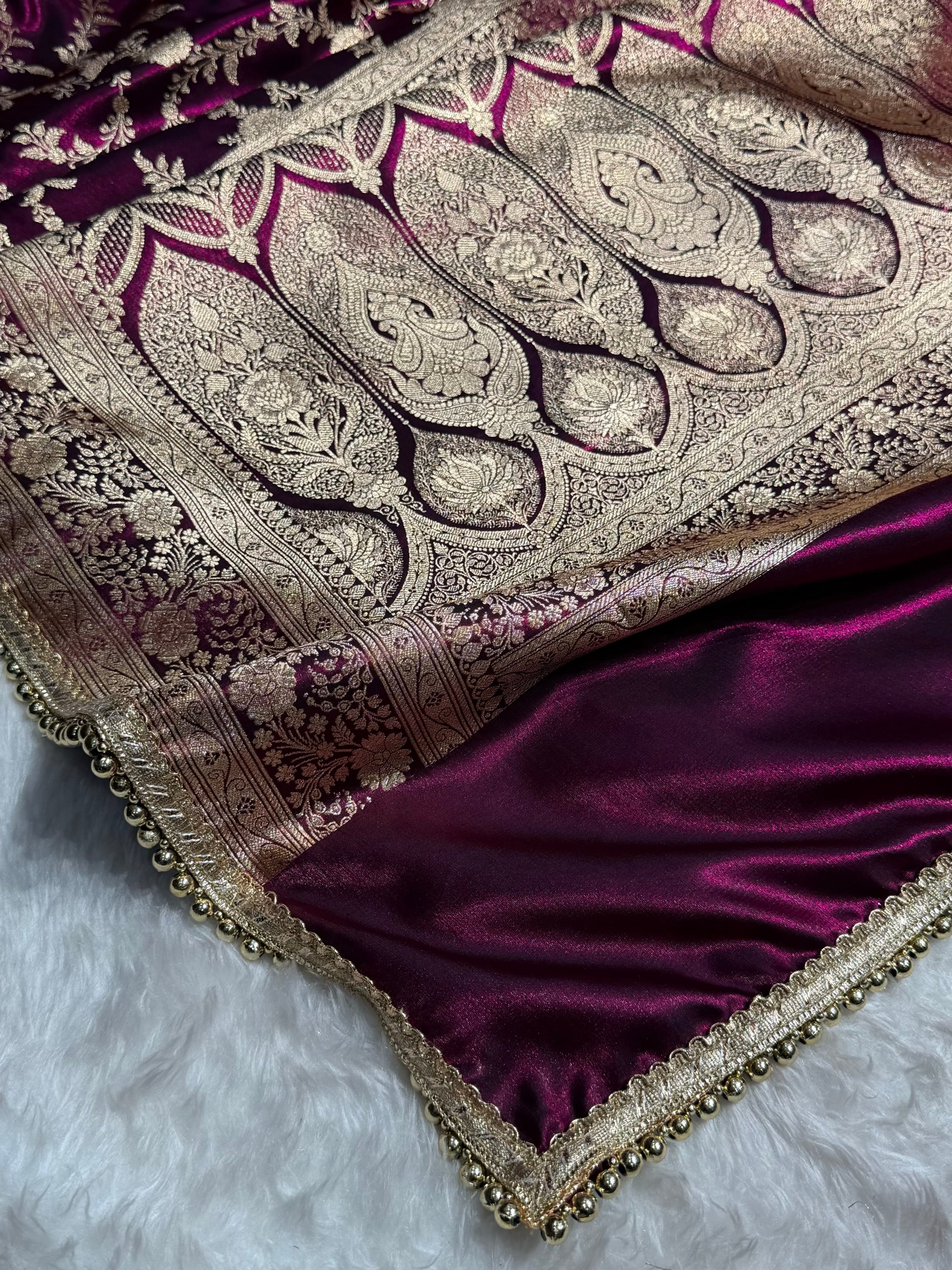 Satin Silk Banarasi Jaal In Wine Shades With Gotta Patti  SSGP18
