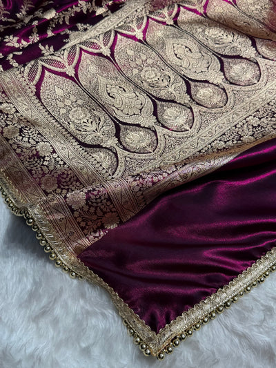 Satin Silk Banarasi Jaal In Wine Shades With Gotta Patti  SSGP14