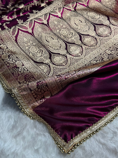Satin Silk Banarasi Jaal In Wine Shades With Gotta Patti  SSGP18