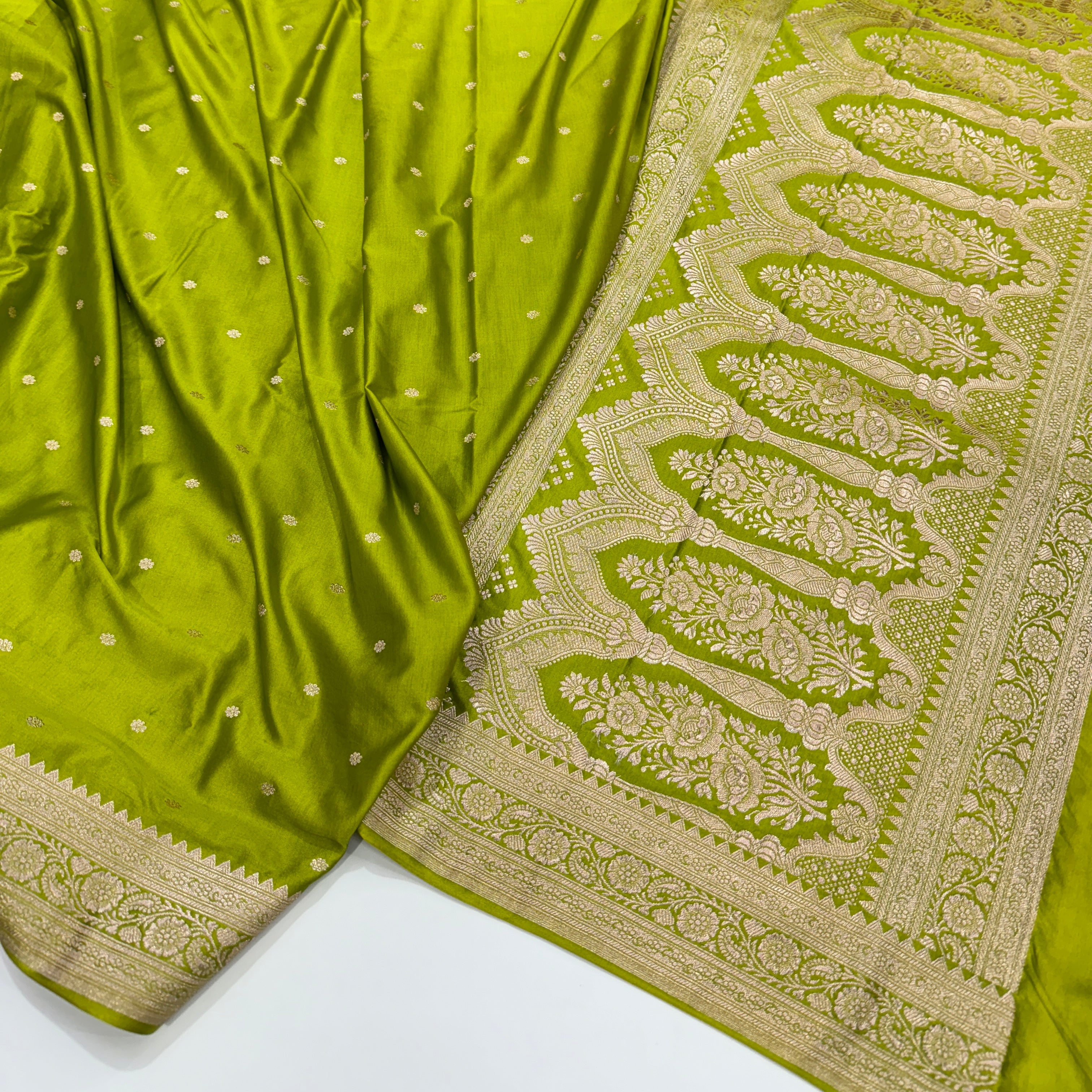 Apple Green Mashru Satin Booti