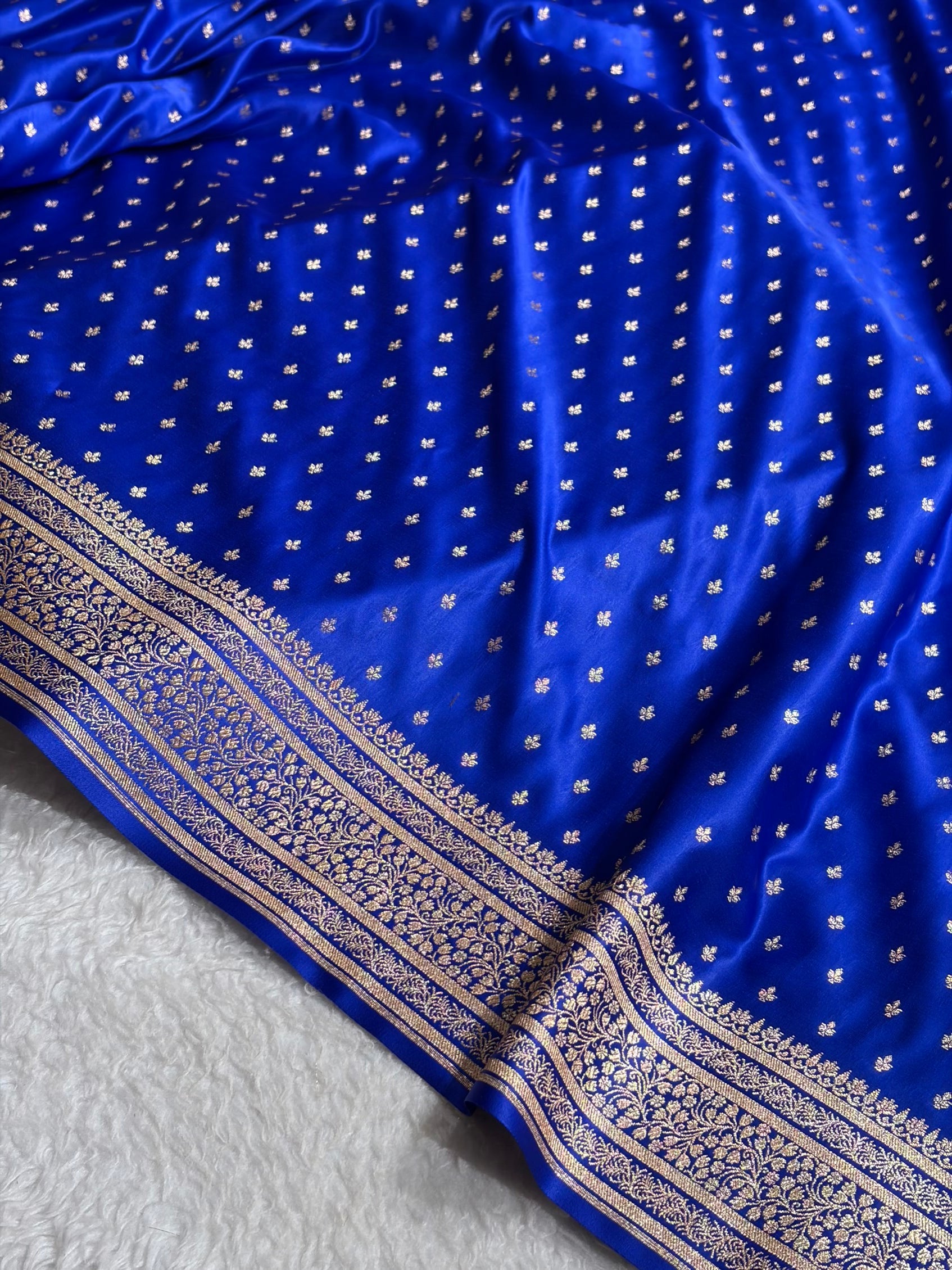 Banarasi Satin Katan Saree in Cross Royal Blue Shades SK88