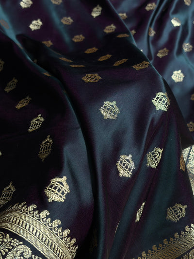 Banarasi Satin Katan Saree Booti Pattern in Dark Wine Shades SK137