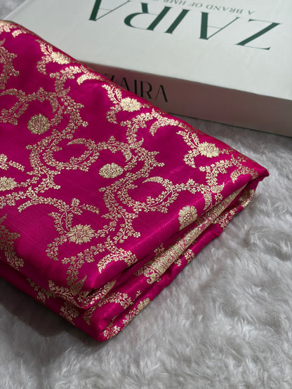 Pink Contrast Shades Jaal Pattern Banarasi Satin Silk Saree SS47