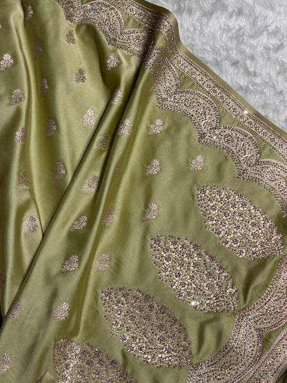 Banarasi Tusser Scallop Mashru Silk with White Stone Swarovski work BMS02