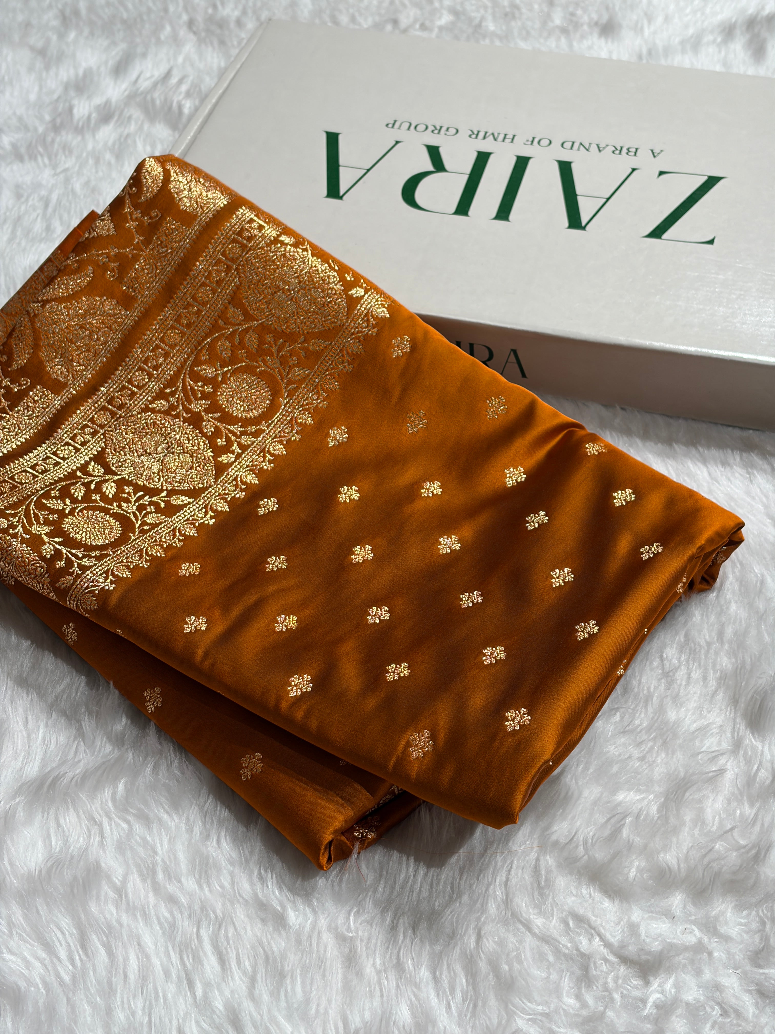 Banarasi Satin Katan Saree With Boota in Rust Shades SK117