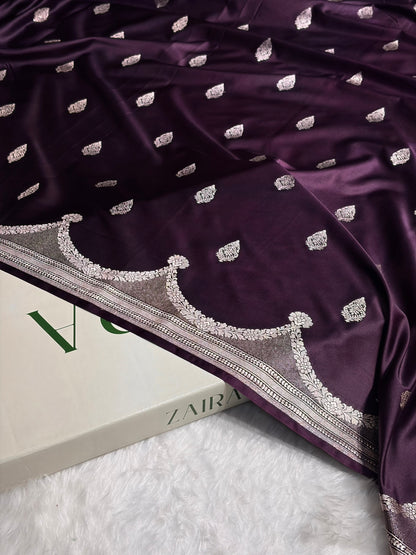 Dark Purple Shades Scallop Mashru Silk Saree MS20
