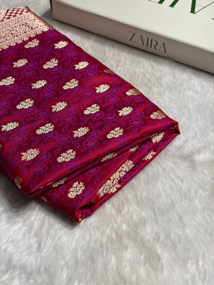 Reddish Magenta Shades Tanchoi Motif Mashru Silk Saree MST-10
