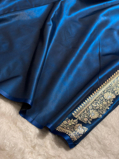 Banarasi German Blue Shades Minakari Booti Pattern Banarasi Satin Silk Saree SS60
