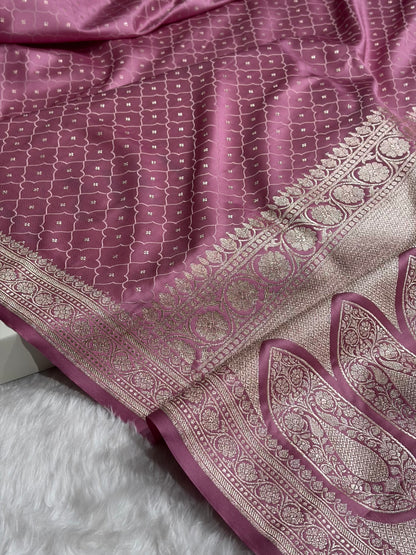 Deep Blush Pink Shades Tanchoi Motif Mashru Silk Saree MST-13