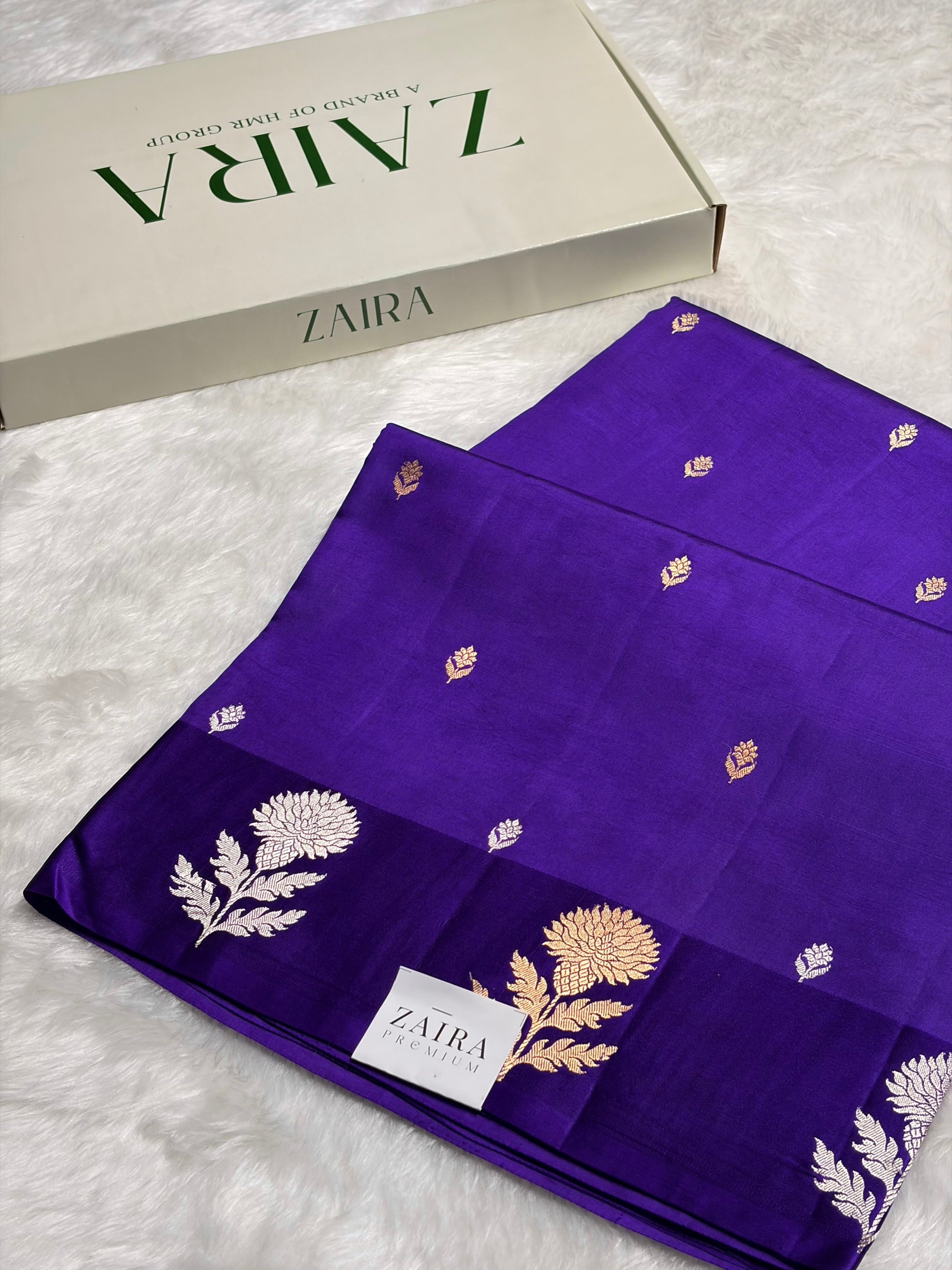 Royal Blue Shades Boota Handwoven Pure Katan Raw Mango Silk RM-12