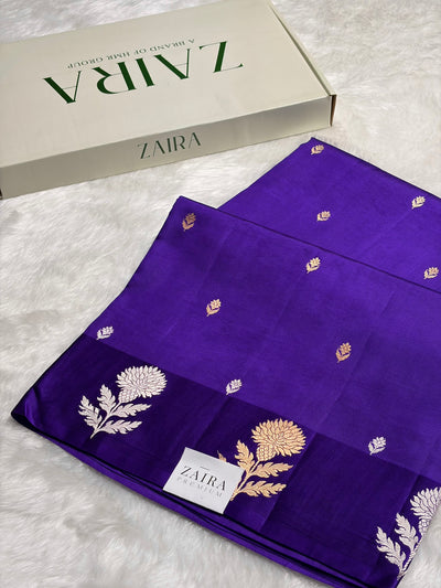 Royal Blue Shades Boota Handwoven Pure Katan Paper Silk RM-12