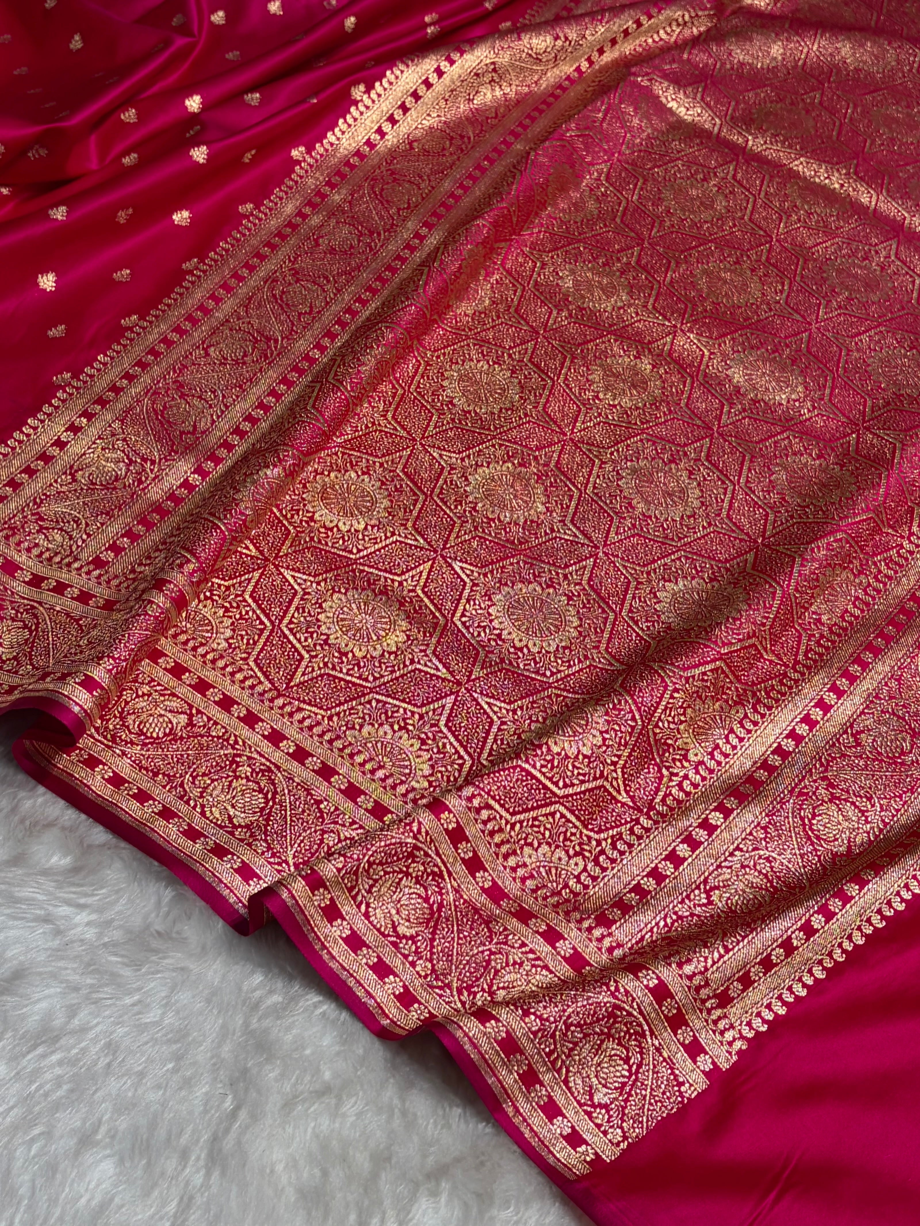 Cross Rani Floral Pattern Satin Katan Silk Saree SK78