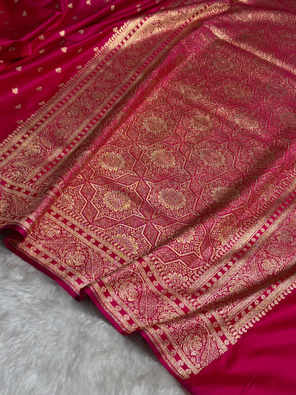 Cross Rani Floral Pattern Satin Katan Silk Saree SK78