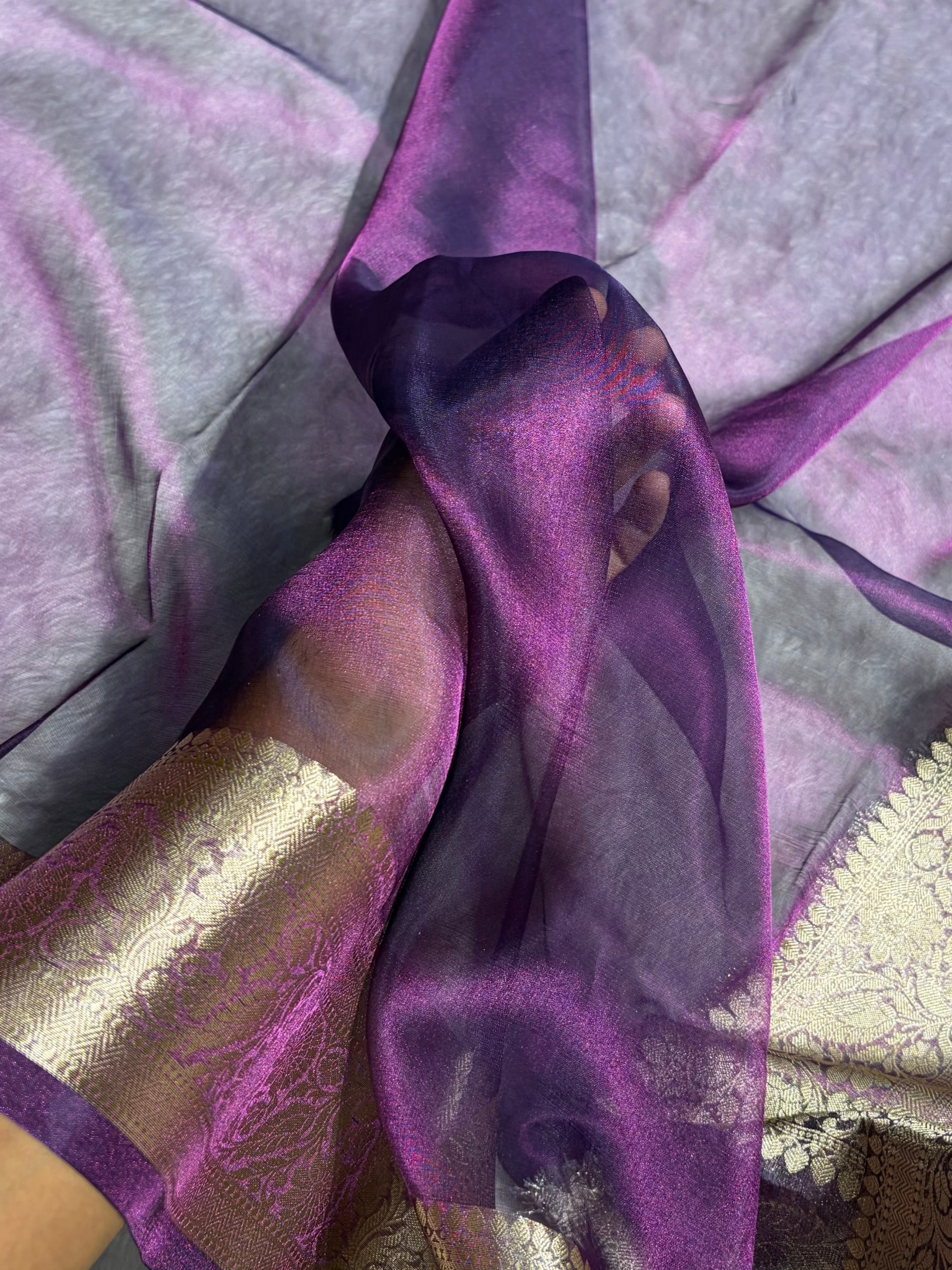 Banarasi Wine Shades Pure Tissue Silk Saree PT-60