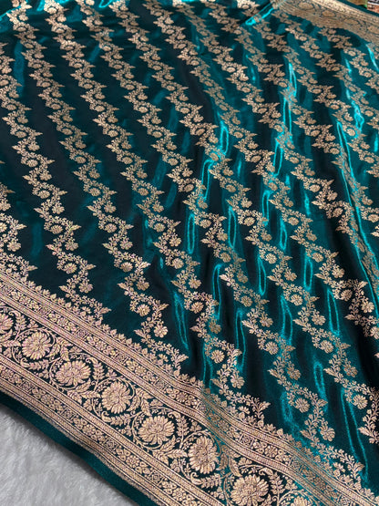 Dark Rama Shades Banarasi Satin Silk Saree SS32