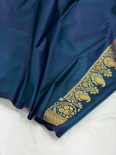 German Blue Shade With Booti Pattern Mashru Silk Saree