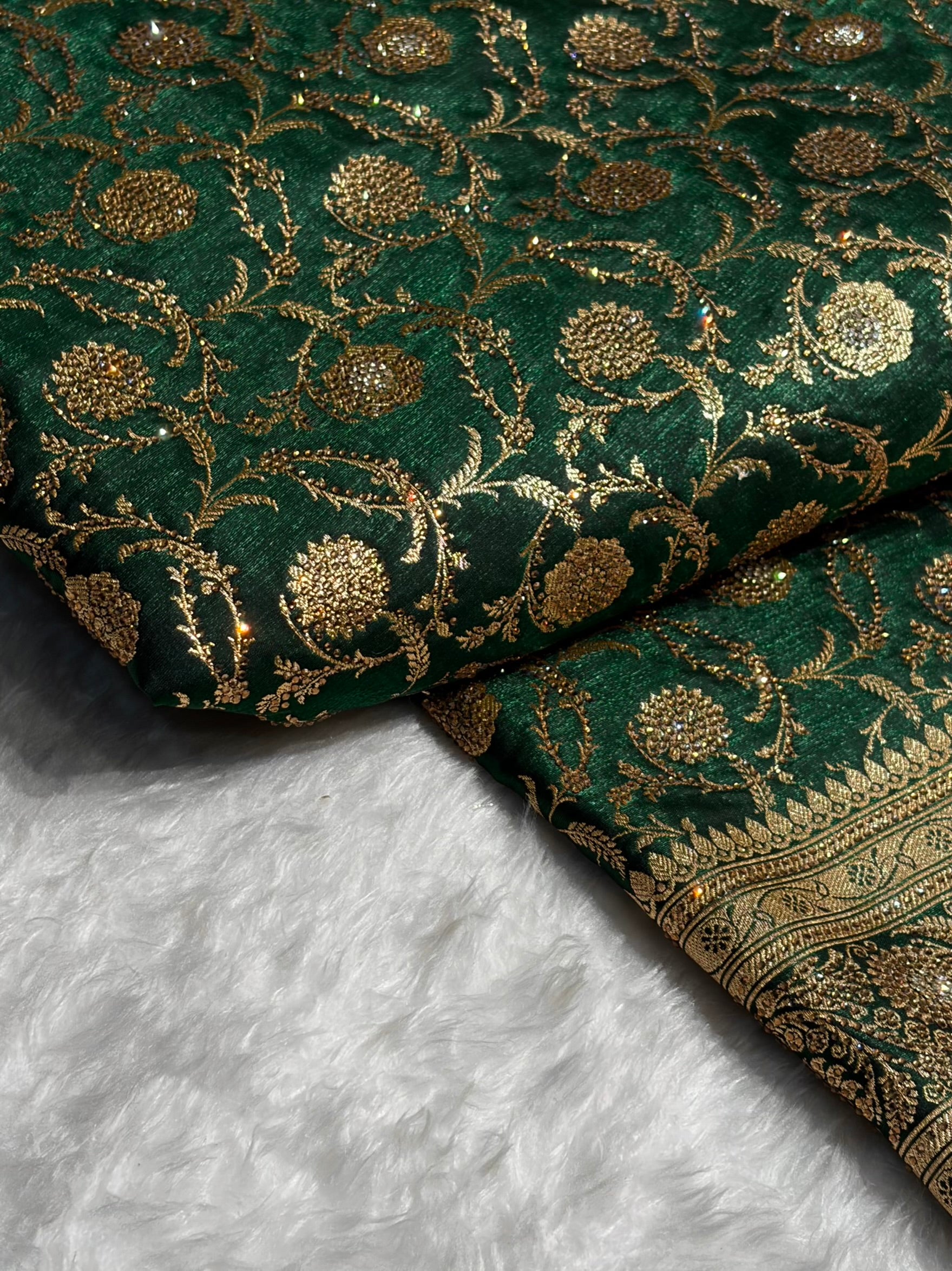 Banarasi Bridal Bottle Green  Jaal with Swarovski Stone BSS13 (E)