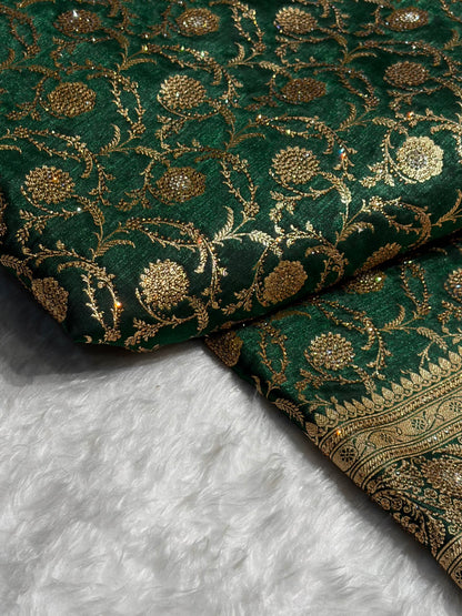 Banarasi Bridal Bottle Green  Jaal with Swarovski Stone BSS13 (E)