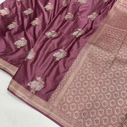 Mauve Shades Sona Rupa Floral Motif Mashru Silk Saree