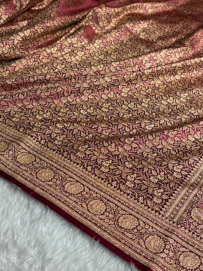 Wine Shades Brocket Satin Silk Saree Banarasi Saree Shades SS30