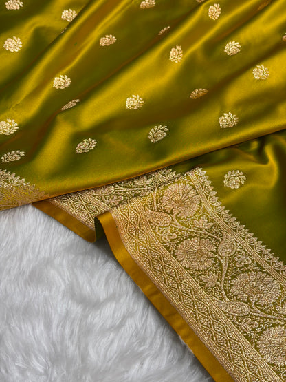 Liril Mehndi Floral Boota Pattern Satin Katan Silk Saree SK72