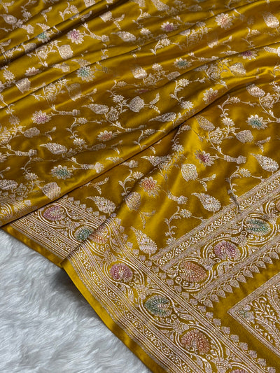 Mustard Shades In Minakari Jaal Mashru Silk Saree MCS42