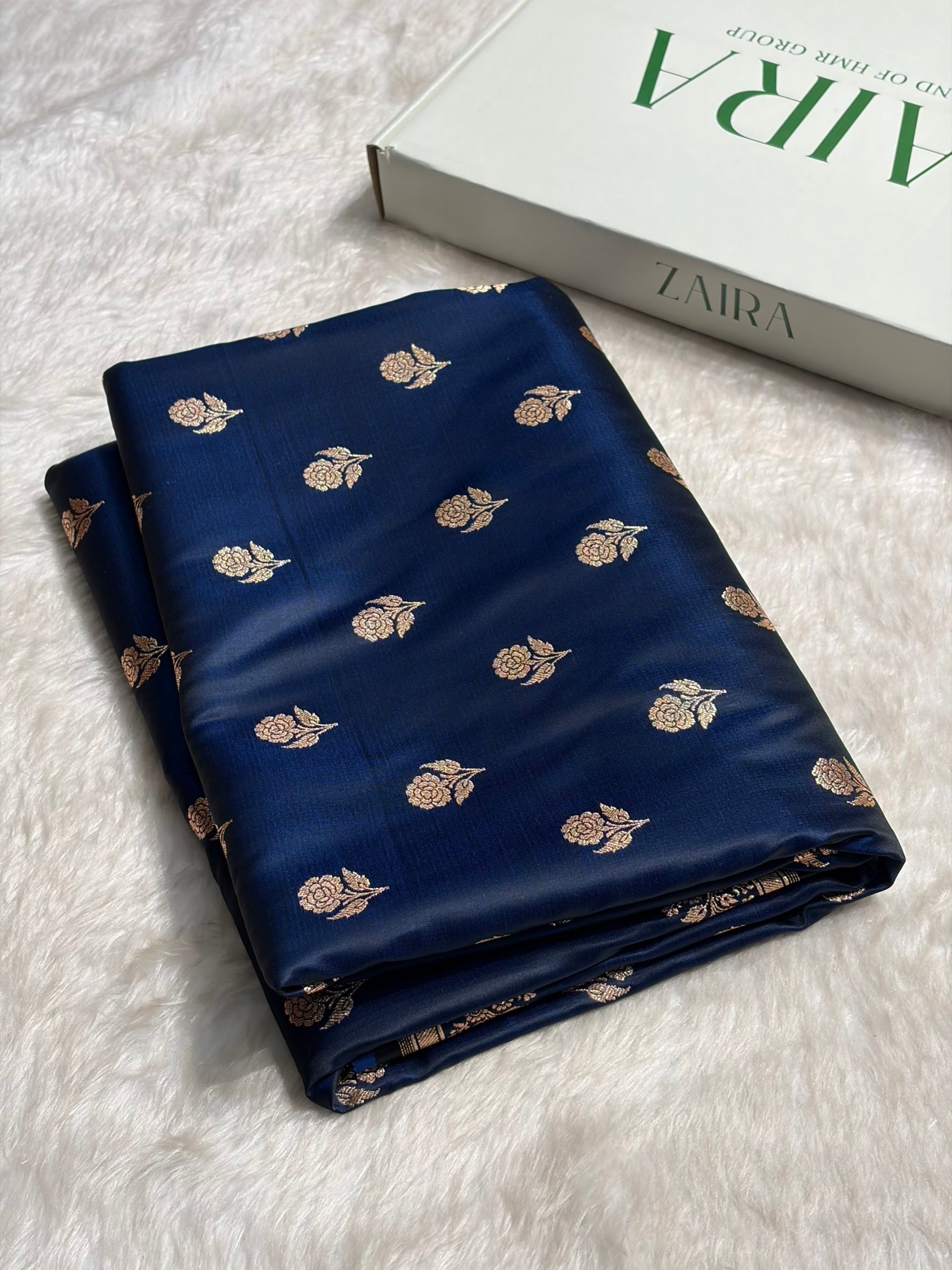 Navy Blue Floral Booti Katan Silk Saree SK23