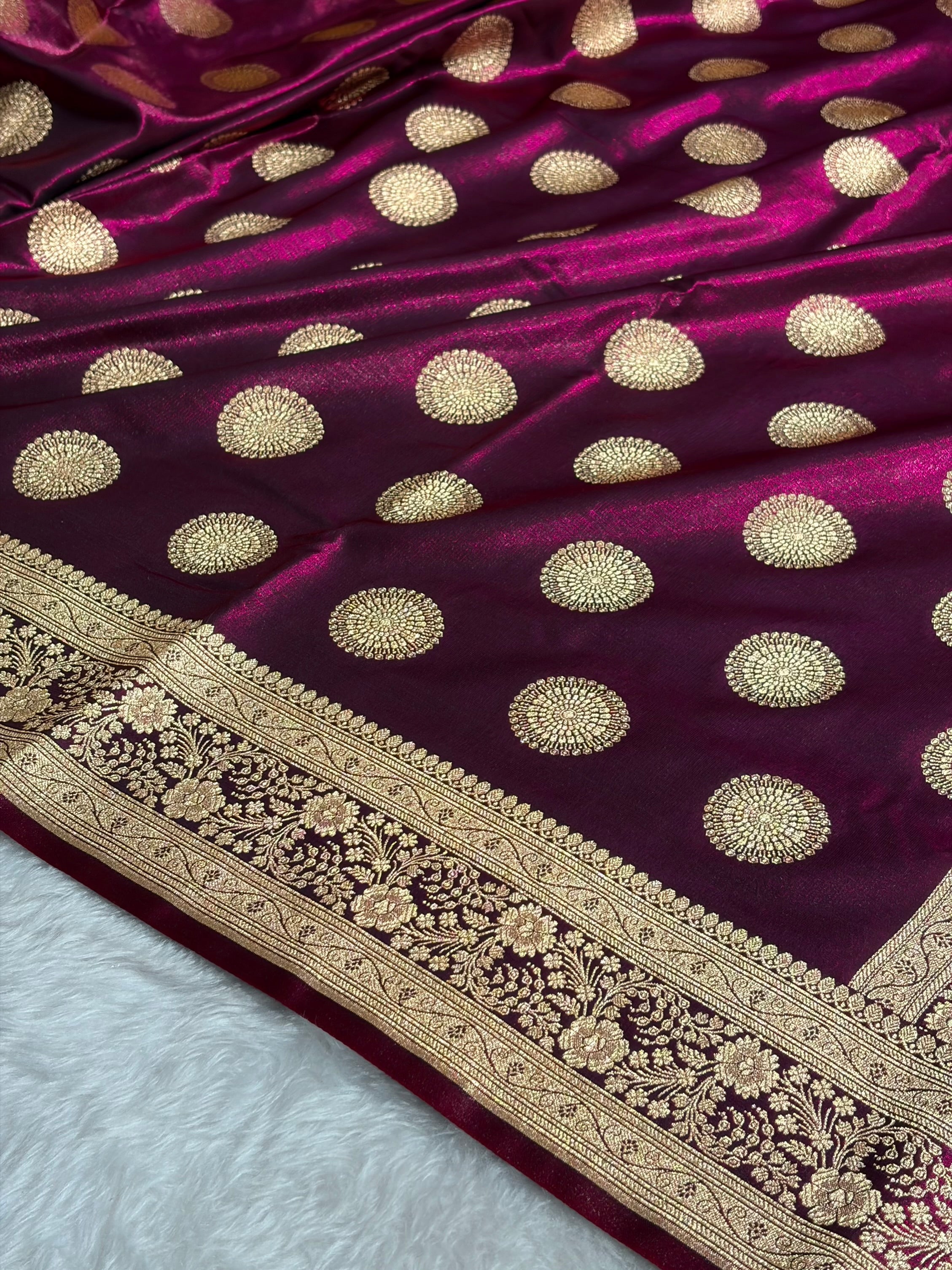 Wine Shades Banarasi Satin Silk Saree SS33