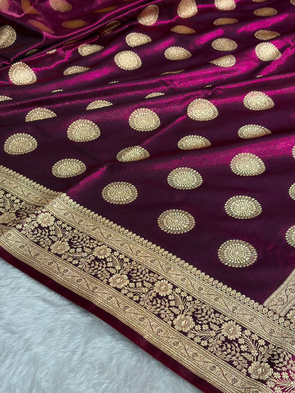 Wine Shades Banarasi Satin Silk Saree SS33