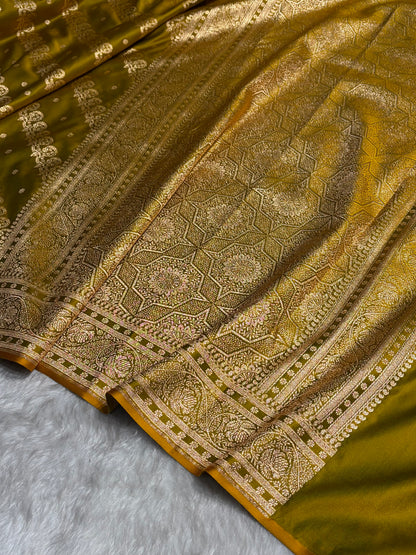 Liril Mahendi Shades Cross Floral Pattern Satin Katan Silk Saree SK79