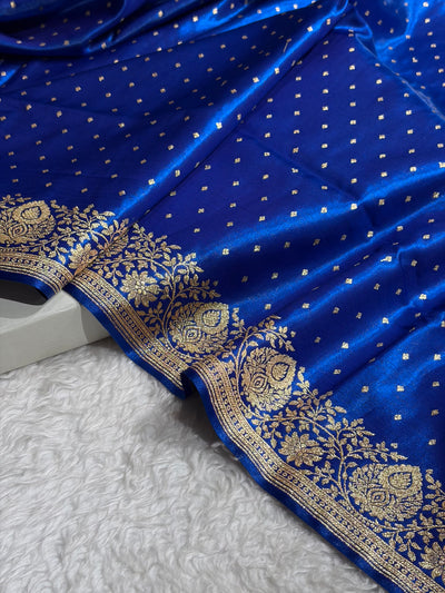 Satin Silk Saree Floral Boota in Cross Blue Shades SS28