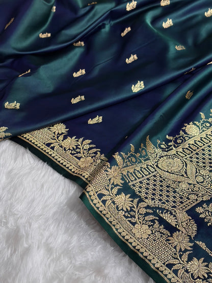 Dark Cross Green Shades Banarasi Boota Pattern Floral Mashru Silk Saree MSM-117