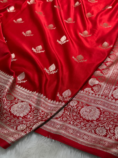 Red Banarasi Floral Motif Katan Silk Saree