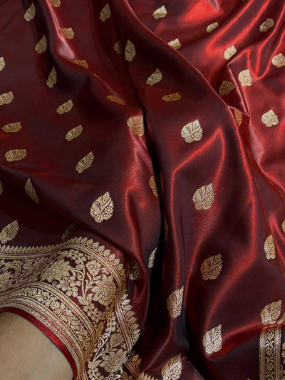 Maroon Shades Booti Pattern Banarasi Satin Silk Saree SS58