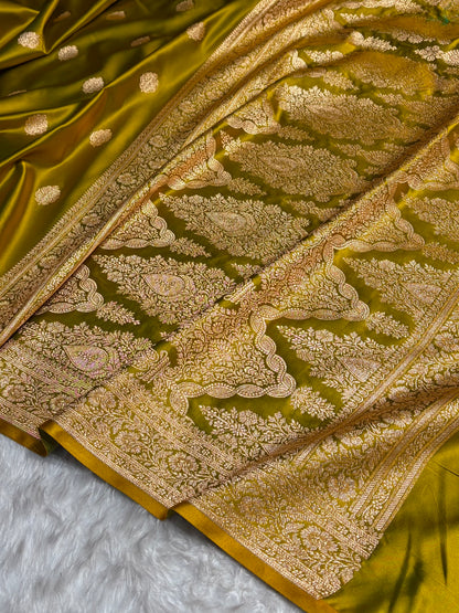 Liril Mehendi Treditional Banarasi Booti Pattern Satin Katan Silk Saree SK65
