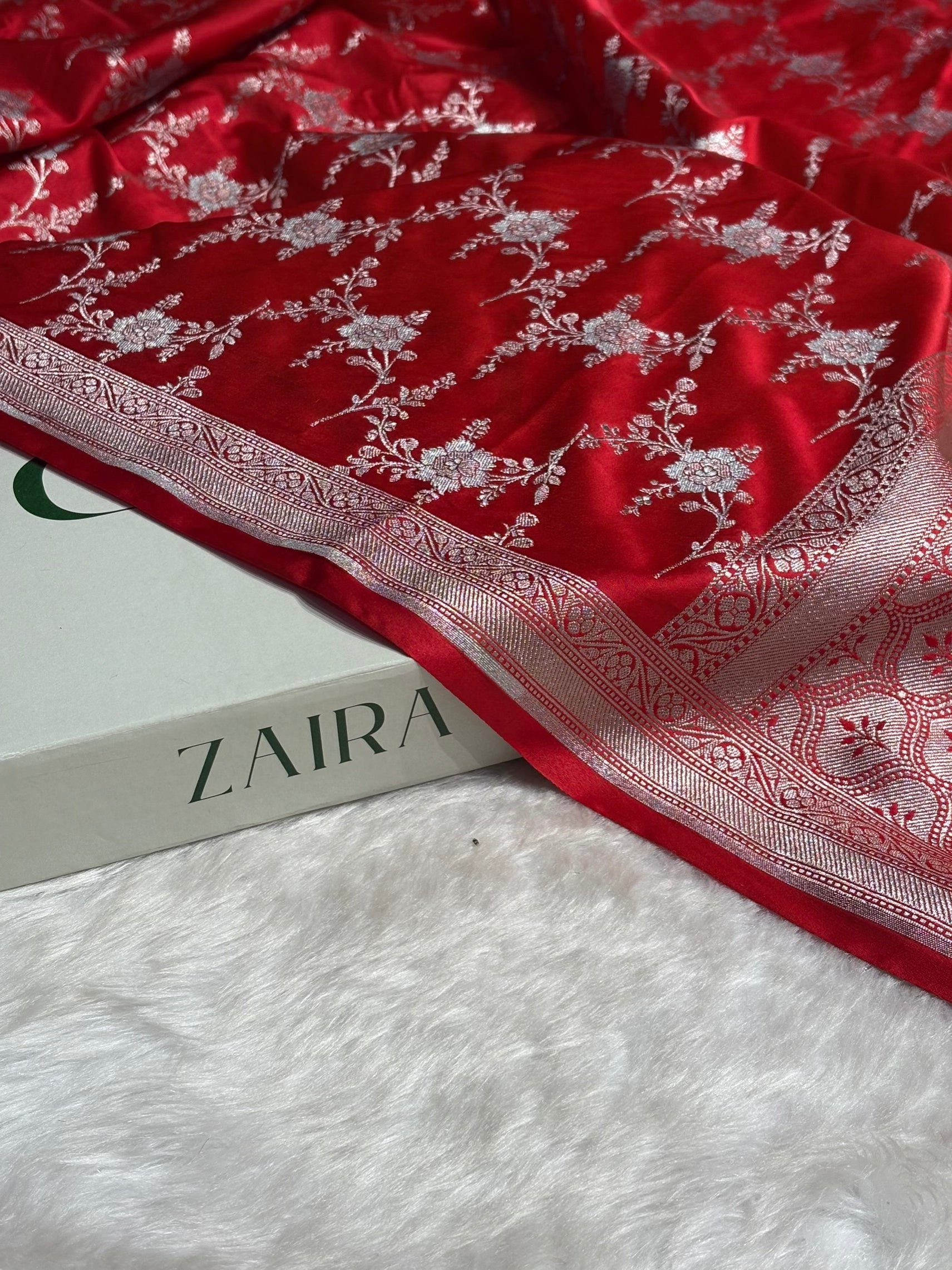 Ruby Red Minakari Jaal Mashru Silk Saree