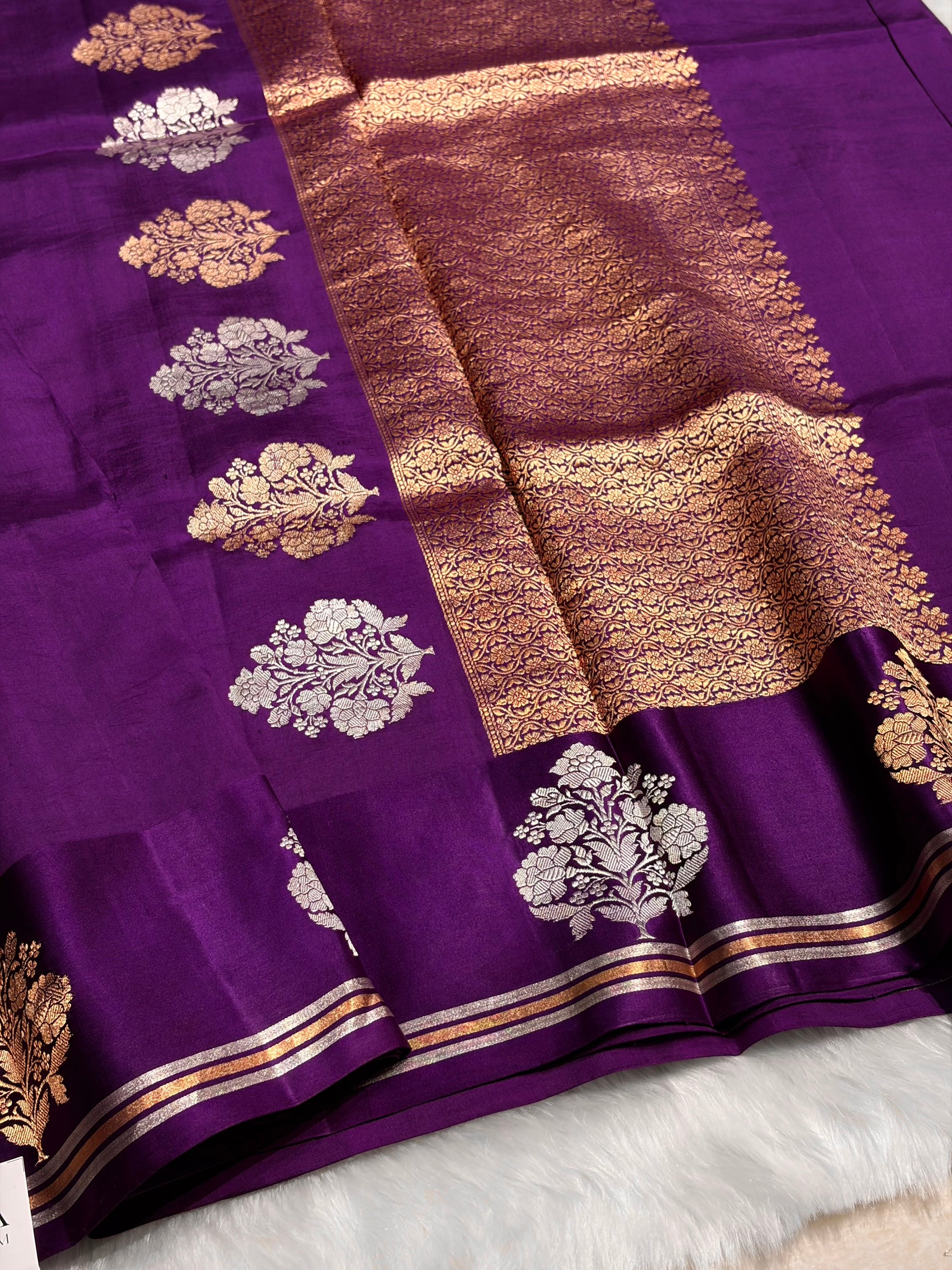 Purple Shades Meena Boota Handwoven Pure Katan Raw Mango Silk RM-01