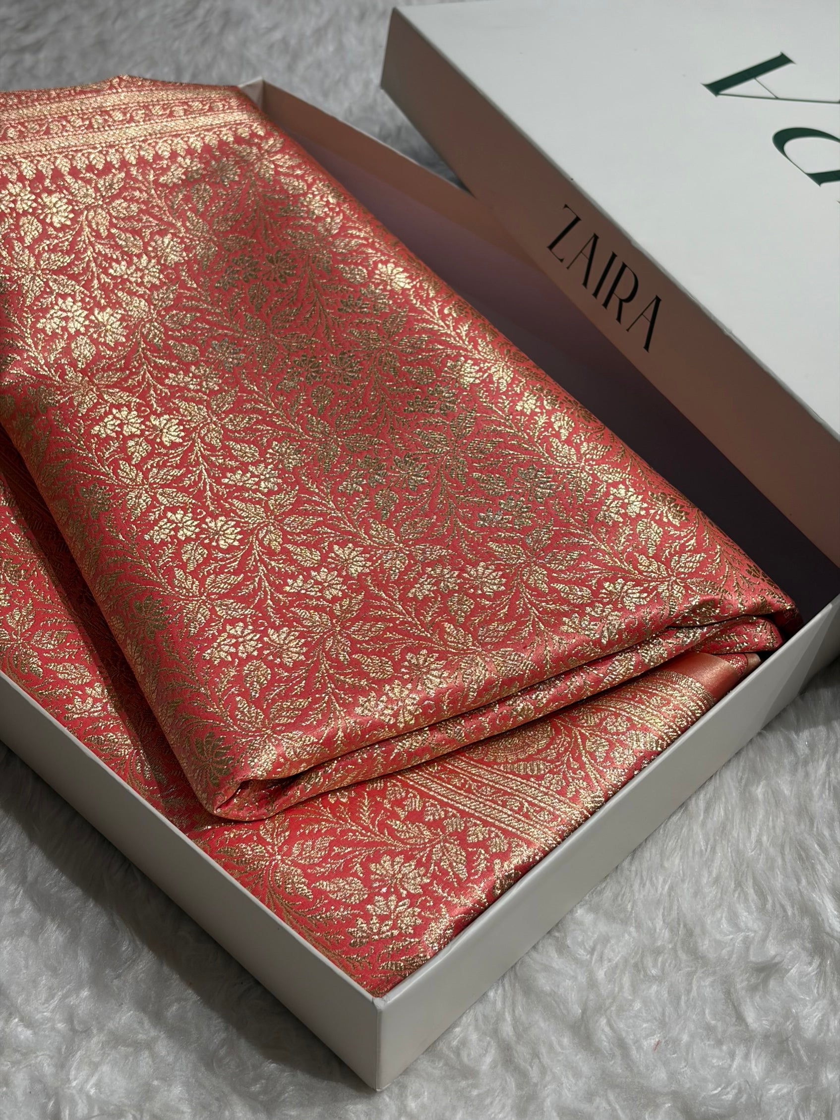 Peach Shades Brocket Satin Silk Saree Banarasi Saree Shades SS30