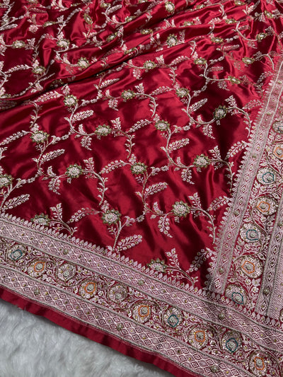 Banarasi Maroon Minakari Mashru Silk Saree with Ari and Mooti work BMCS23